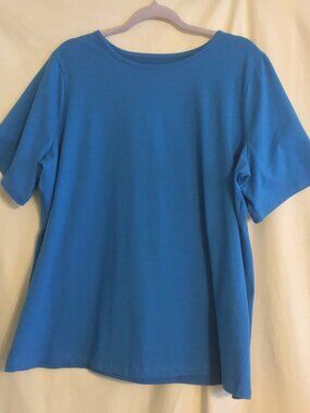 DENIM & CO. Dark Turquoise Round Neck Short Sleeve Knit Top 1X